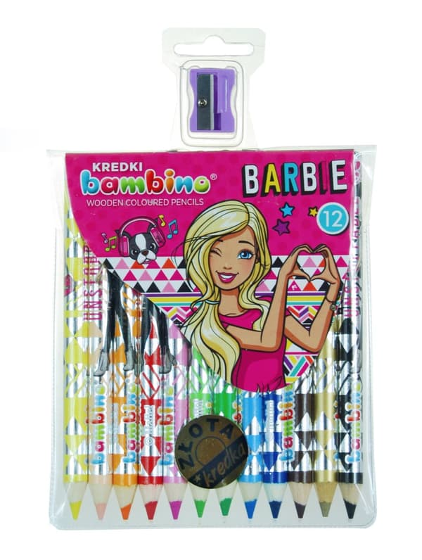 Träinramade kritor 12 färger Barbie Bambino tryck