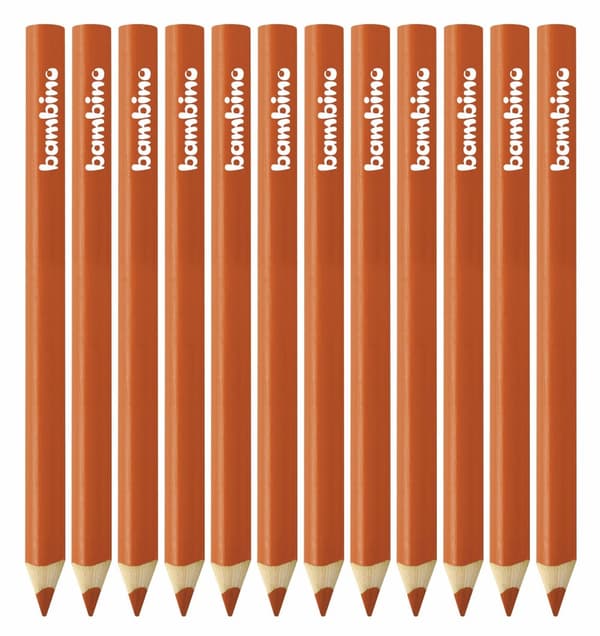 Træindrammede blyanter, tykke, trekantede, 12 stk. Bambino BOX, orange
