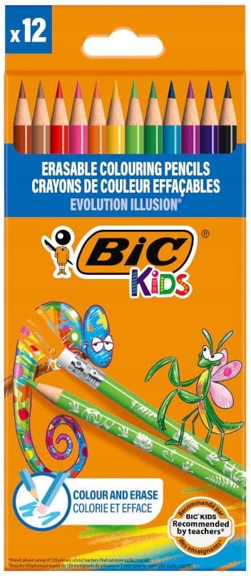 BIC Kids Eco Illusion 12 färger pennor med suddgummi