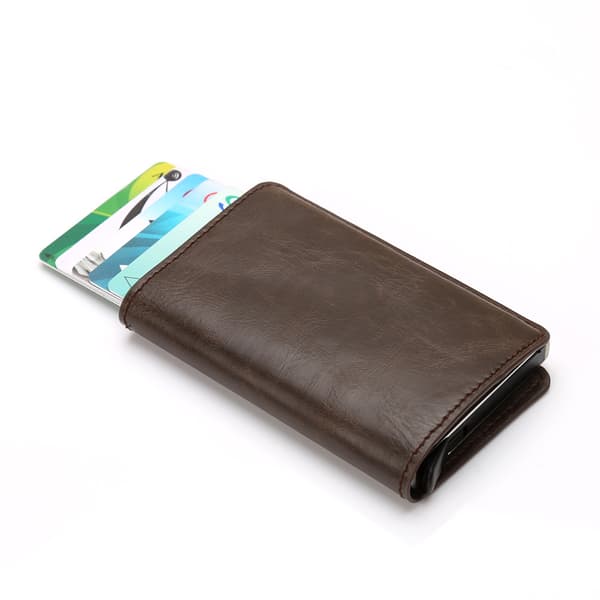 Korthållare i Aluminium/PU-Läder (RFID- och NFC-Skydd)