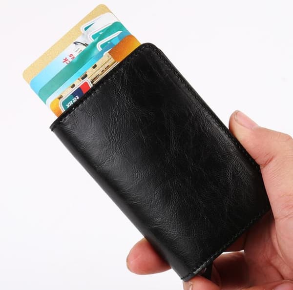 RFID-Säkert korthållare skjuter fram 6st kort m Jacka o Sedelfack