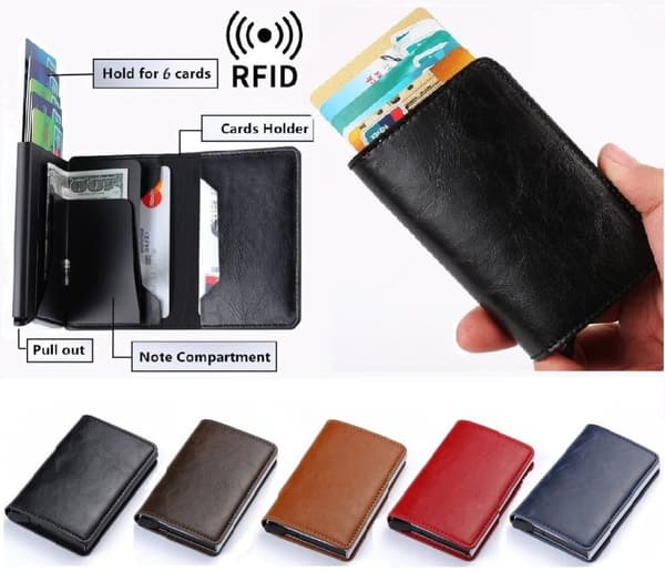 RFID-Säkert korthållare skjuter fram 6st kort m Jacka o Sedelfack