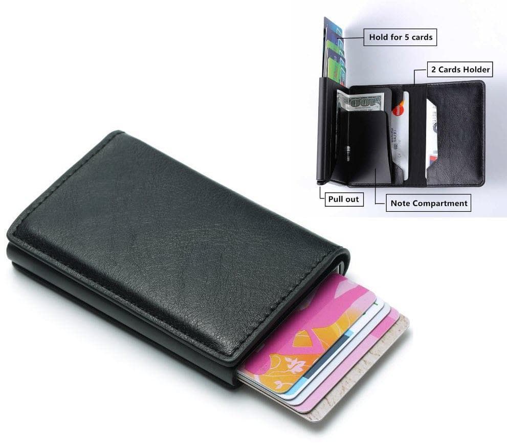 RFID-Säkert läderjacka korthållare skjuter fram 8st kort m o sed