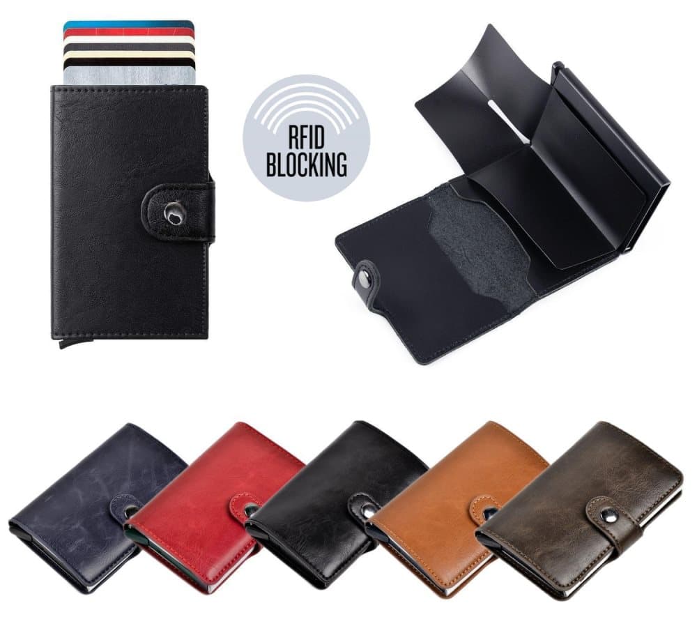 RFID-skydd Pop-up Korthållare m Jacka o Knapp