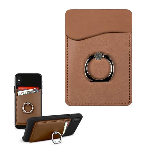 Universal Card Holder i læder med ring til mobiltelefonbrun