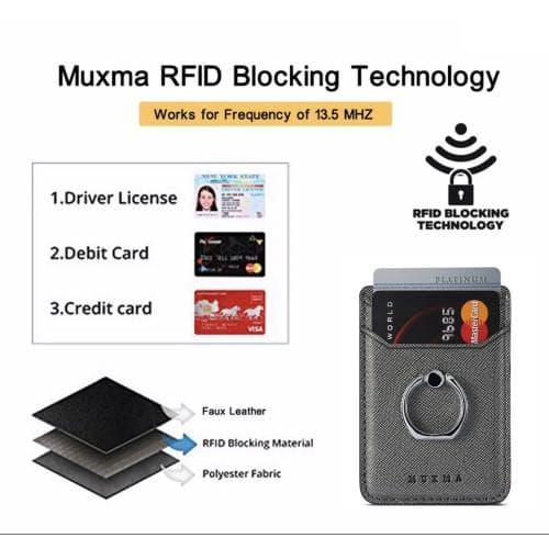 MUXMA Kortholder Ringstativ RFID Blokerende Selvklæbende Kreditkortslot - Sort
