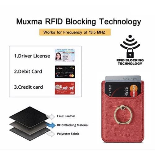 MUXMA Kortholder Ringstativ RFID Blokerende Selvklæbende Kreditkortslot - Rød