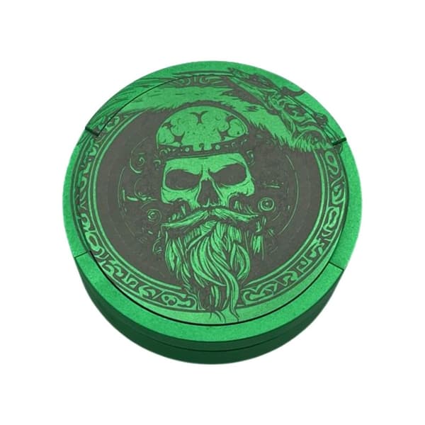 Grøn snusdåse i aluminium til alle snus skull viking