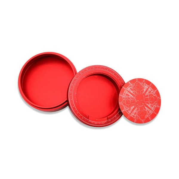 Snusdåse i rødt aluminium til al snus - Kranie med måner, kors, goth