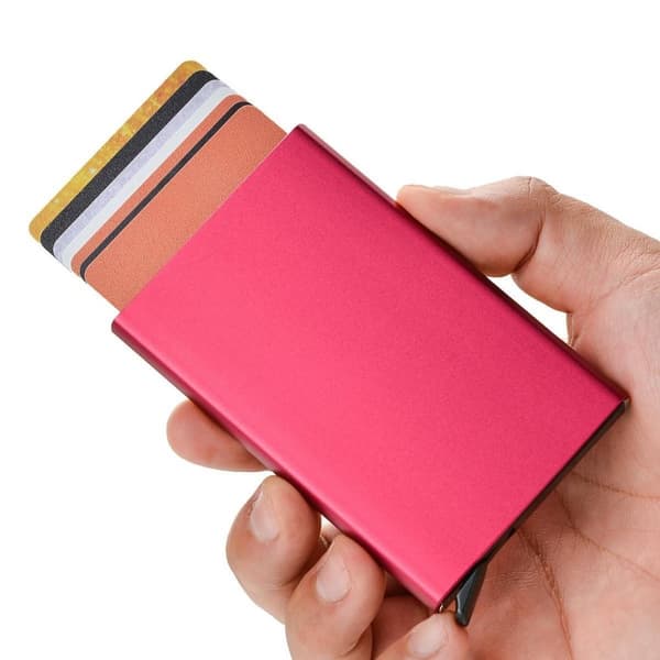 Korthållare med RFID-skydd . Pop-up . Rosa