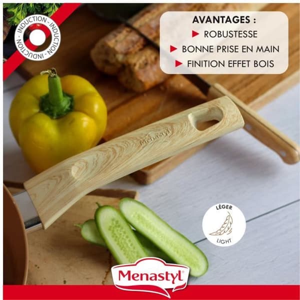 MENASTYL - MAGENTA CREPE PAN 26CM ALUMINIUM INDUCTION TRÄ EFFEKT HANDTAG