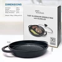 joeji's Kitchen Ribbed Cast Iron Skillet | Gjutjärnsgrillpanna 27 cm för köket | Stor gjutjärnskastrull med lock