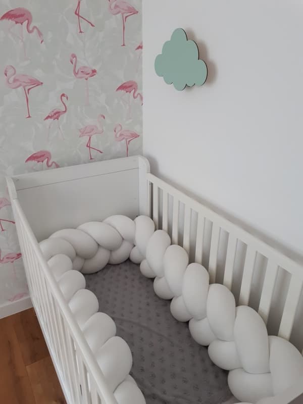 Sengeomkreds - bumper pude - bed slangefletpude - 3,5 meter - creme