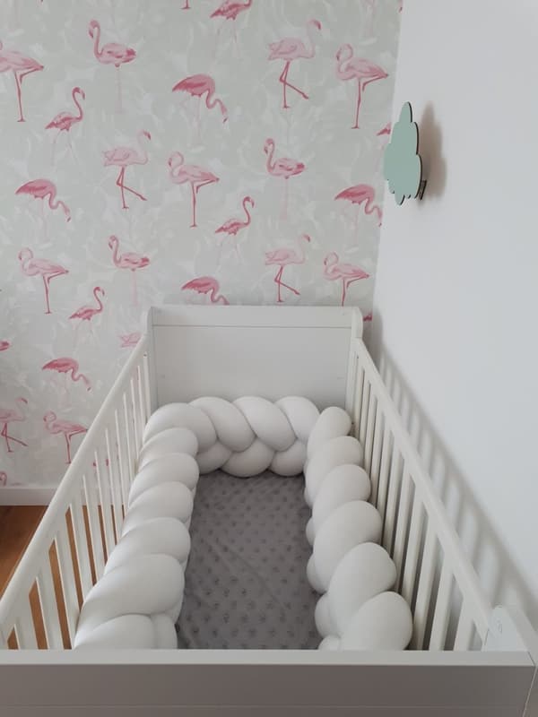 Sengeomkreds - bumper pude - bed slangefletpude - 3,5 meter - creme