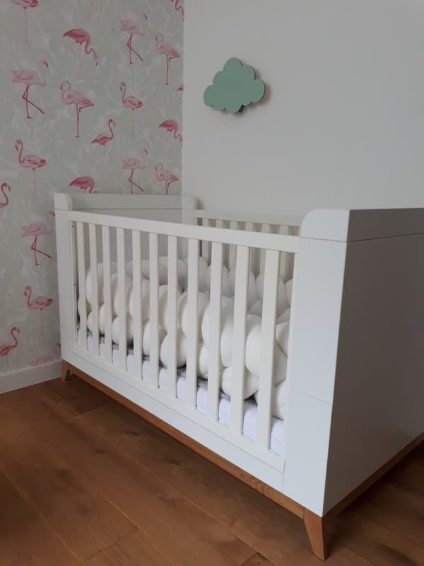 Sengeomkreds - bumper pude - bed slangefletpude - 3,5 meter - creme