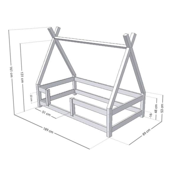 Barnsäng Tipi - Benlemi - 80 x 180 cm - Massivt trä - Vit - Säkerhetsbarriär ingår
