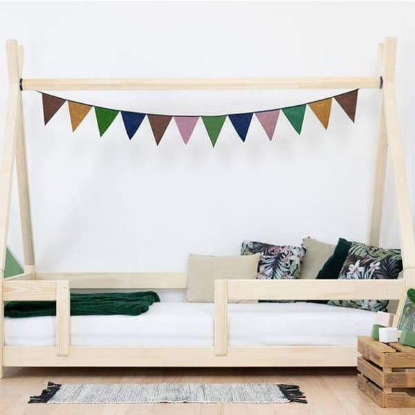 Barnsäng Tipi - Benlemi - 80 x 180 cm - Massivt trä - Vit - Säkerhetsbarriär ingår