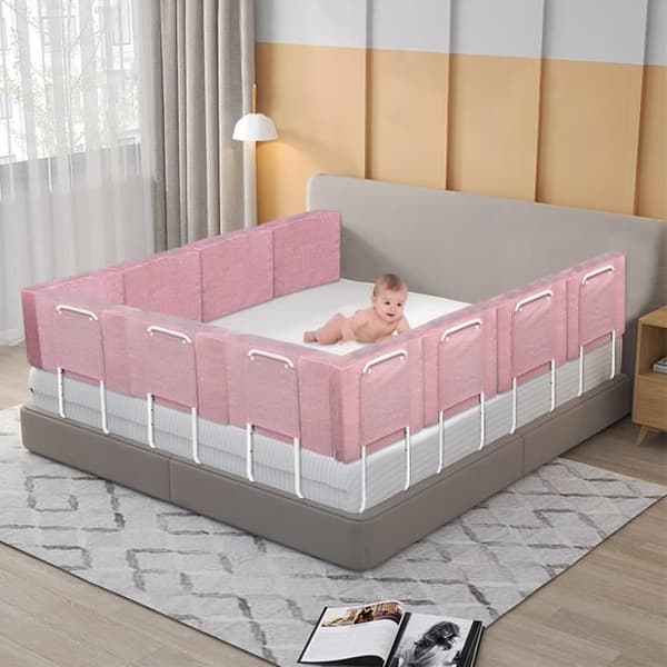 XMTECH Babysängstång Höjdjusterbar Softpack Småbarnssäng Skydd Fallskydd Cherry Pink 200cm