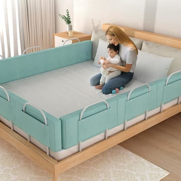 XMTECH Babysängstång Softpack Justerbar Höjd Fallskydd Barnsäng Skydd Sjögrön 200cm
