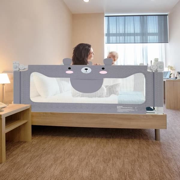 XMTECH Bärbar Babysängstång Justerbar Höjd Vertikal Nedgång Barnsäkerhetsbarriär Gråbjörn 150 cm