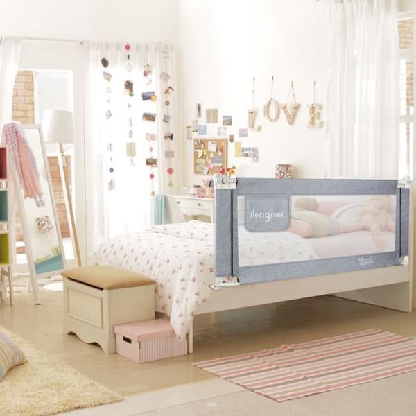 XMTECH Babysängstång Höjdjusterbar Vertikal Nedgång Fallskydd Bärbar Barnsäng Skydd Grå 180cm