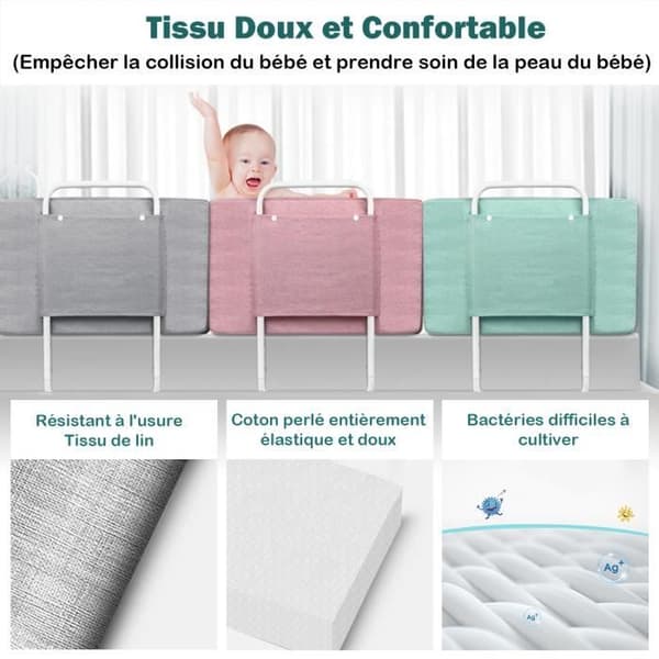 LZQ Baby Bed Rail Barnsäng Skyddsbarriär, Fallskydd, Justerbar höjd, 2 x 60 cm Grön