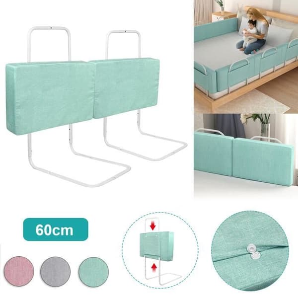 LZQ Baby Bed Rail Barnsäng Skyddsbarriär, Fallskydd, Justerbar höjd, 2 x 60 cm Grön