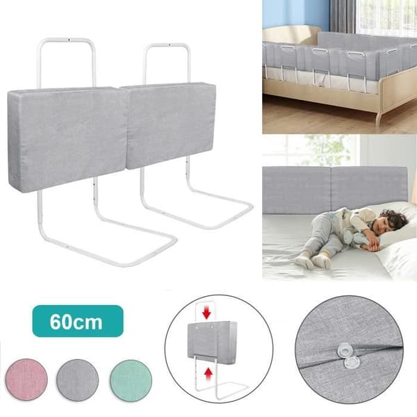 LZQ Baby Bed Rail Barnsäng Skyddsbarriär, Fallskydd, Justerbar höjd, 2 x 60 cm Grå