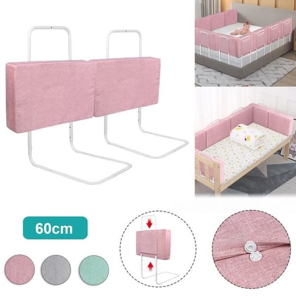 LZQ Babysängstång Barnsängskyddsbarriär, fallskydd, justerbar höjd, 2 x 60 cm Rosa