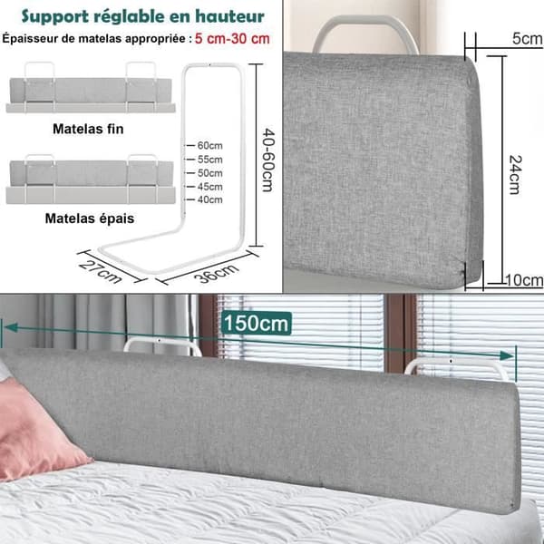 LZQ Barnsängstaket Babysäkerhetsstängselskydd för barn, justerbart i form och höjd - 150 cm, grå