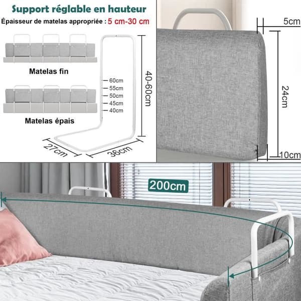 LZQ Barnsängstaket Babysäkerhetsstängselskydd för barn, justerbart i form och höjd - 200 cm, Grå