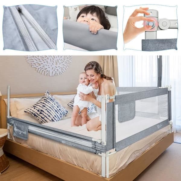 YUENFONG 200 cm sängstång, barnsängstång, bärbar med justerbar höjd, babysängstång
