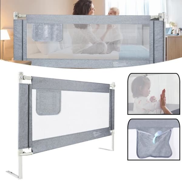 YUENFONG 150 cm sängstång för barnsäng, bärbar med justerbar höjd, babysängstång