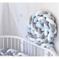 Miniatyrbild 1 av 4: 3M Cot Bumper Snake Cushion Flätad kudde Bumper Velvet Baby Protection (Vit+Grå+Blå)