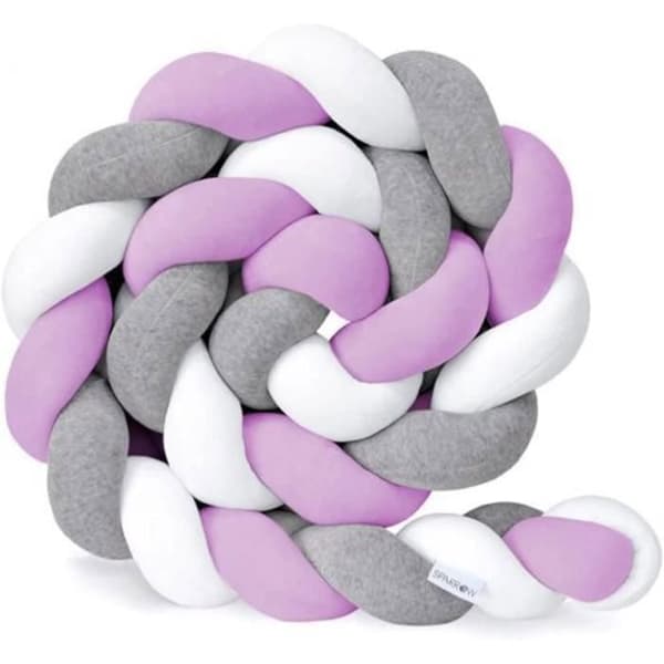 3M Säng Bumper Snake Kudde Flätad Bumper Velvet Mjuk soffa Bumper 100 % handgjord (grå+vit+lila)