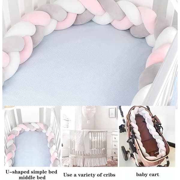 3M Bed Bumper Snake Kudde Flätad Bumper Velvet Mjuk soffa Bumper 100 % handgjord (grå+vit+grön)
