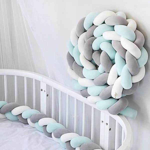 3M Bed Bumper Snake Kudde Flätad Bumper Velvet Mjuk soffa Bumper 100 % handgjord (grå+vit+grön)