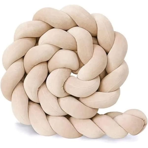 3M Säng Bumper Snake Kudde Flätad Bumper Velvet Mjuk soffa Bumper 100 % handgjord (beige)