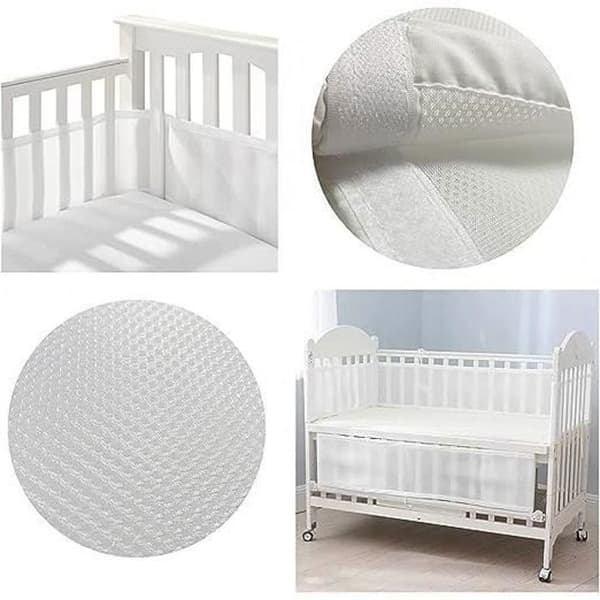 Andningsbart Mesh Spjälsäng Kuvert för Spjälsäng, Bumper, Vit, 2 Pack