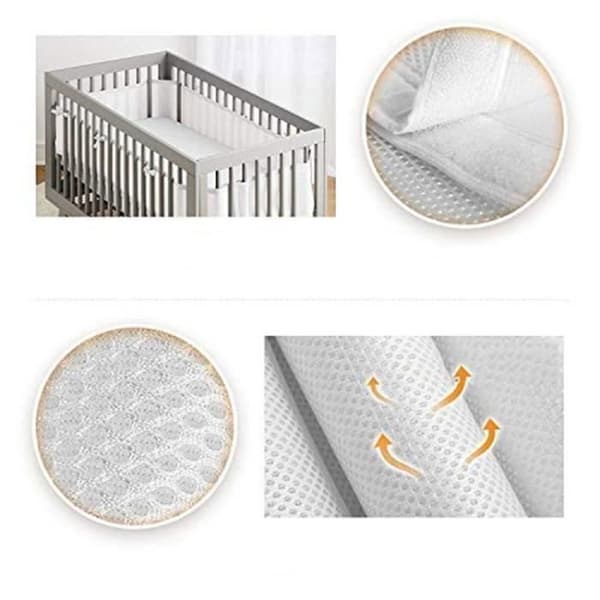 Andningsbart Mesh Spjälsäng Kuvert för Spjälsäng, Bumper, Vit, 2 Pack