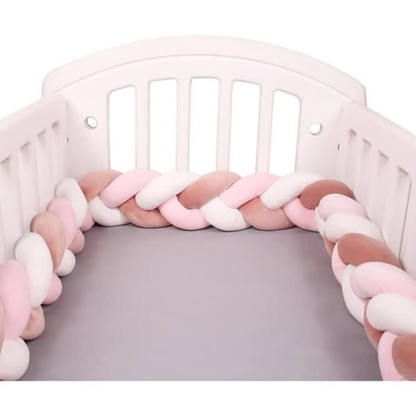 3M Säng Bumper Snake Kudde Flätad Bumper Velvet Mjuk soffa Bumper 100 % handgjord (rosa + mörkrosa + vit)