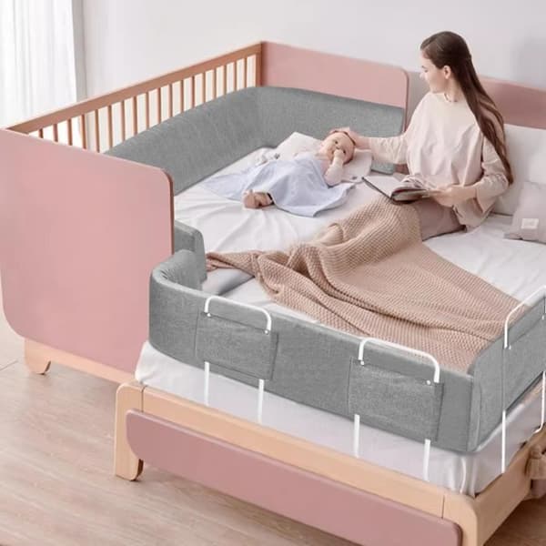 LARS360 Deformerbar sängstång Höjdjusterbar 200 cm Babyskydd Barnsängskydd Kan tas isär, tvättas grå