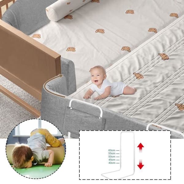 LARS360 Deformerbar sängbarriär Höjd Justerbar 150 cm Babybarriär Barnsängskydd Kan tas isär, tvättas grå