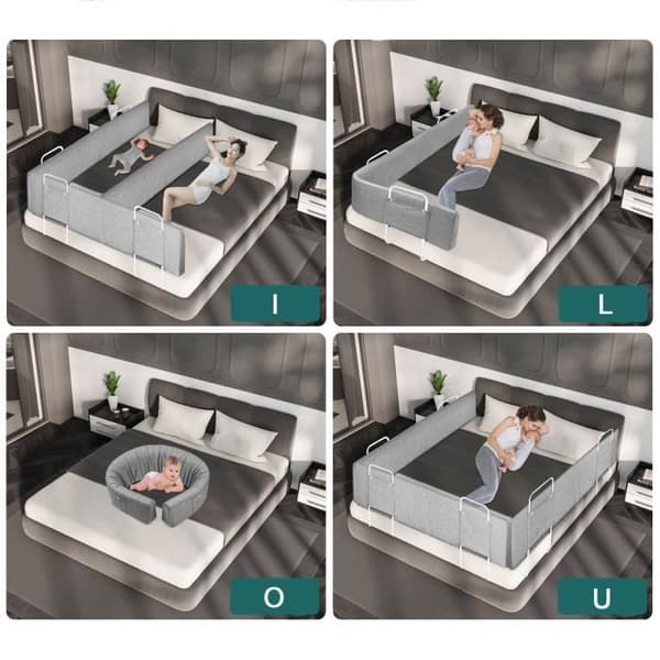 LARS360 Deformerbar sängbarriär Höjd Justerbar 150 cm Babybarriär Barnsängskydd Kan tas isär, tvättas grå