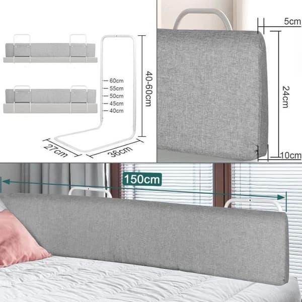 LARS360 Deformerbar sängbarriär Höjd Justerbar 150 cm Babybarriär Barnsängskydd Kan tas isär, tvättas grå