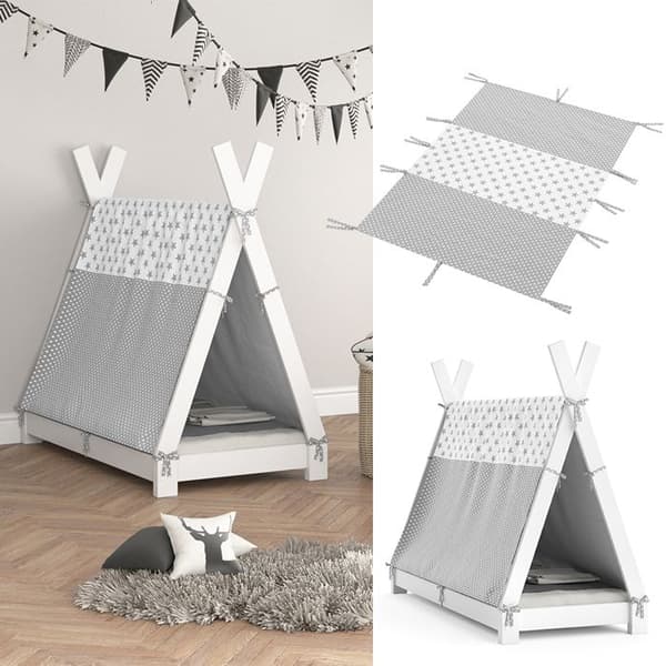 Canvas tipi-säng för barn Vitalispa 70 x 140 cm, tältsäng, tält, indiska
