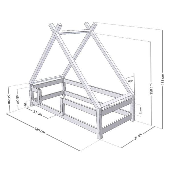 Barnsäng Tipi med vit massivträspärr 90 x 180 cm