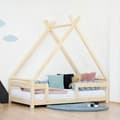 Miniatyrbild 1 av 4: Barnsäng Tipi med naturlackad massiv träspärr 80 x 180 cm