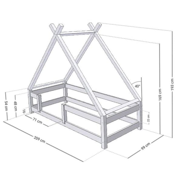 Barnsäng Tipi med naturligt massivt träspärr 90 x 200 cm