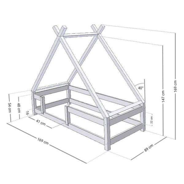 Barnsäng Tipi med vit massivträspärr 80 x 160 cm